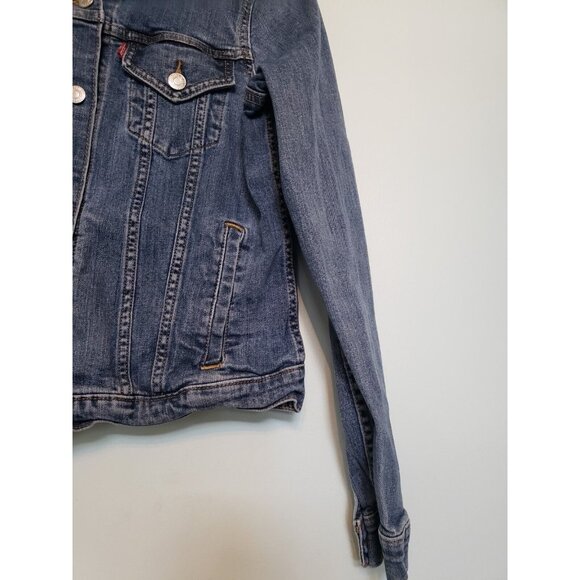 Levi's Jean Jacket Juniors L Blue Denim Button Front Trucker Stretch Medium Wash - Picture 3 of 5